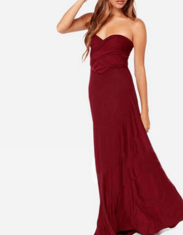 Elegant Tie Neck Maxi Dress with Criss Cross Back  S Burgundy 