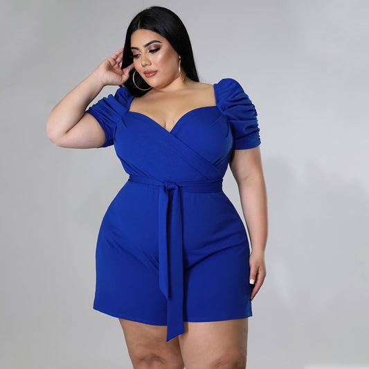 Plus Size Women Clothing Casual Sexy Solid Color Belt Jumpsuit - Wild Amber Fashion