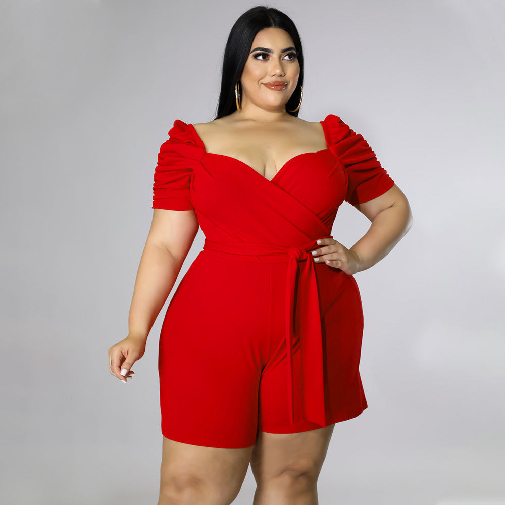 Plus Size Women Clothing Casual Sexy Solid Color Belt Jumpsuit - Wild Amber Fashion