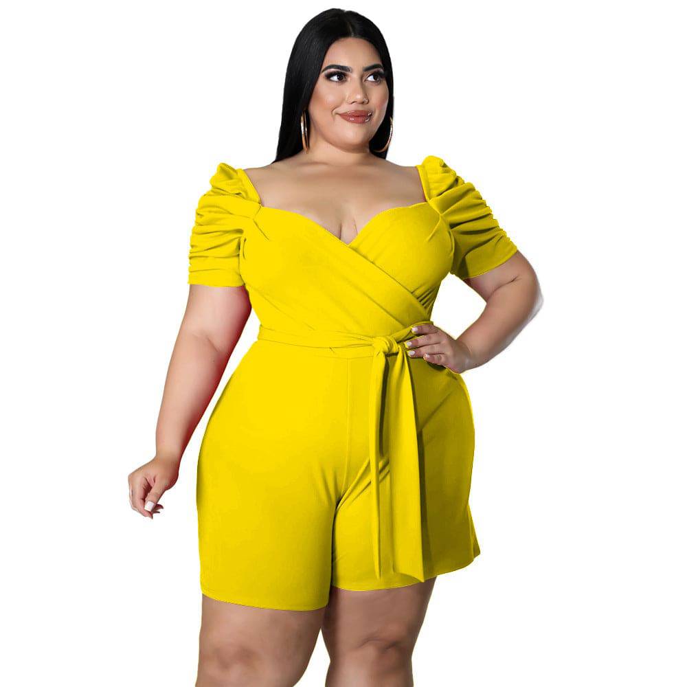 Plus Size Women Clothing Casual Sexy Solid Color Belt Jumpsuit - Wild Amber Fashion