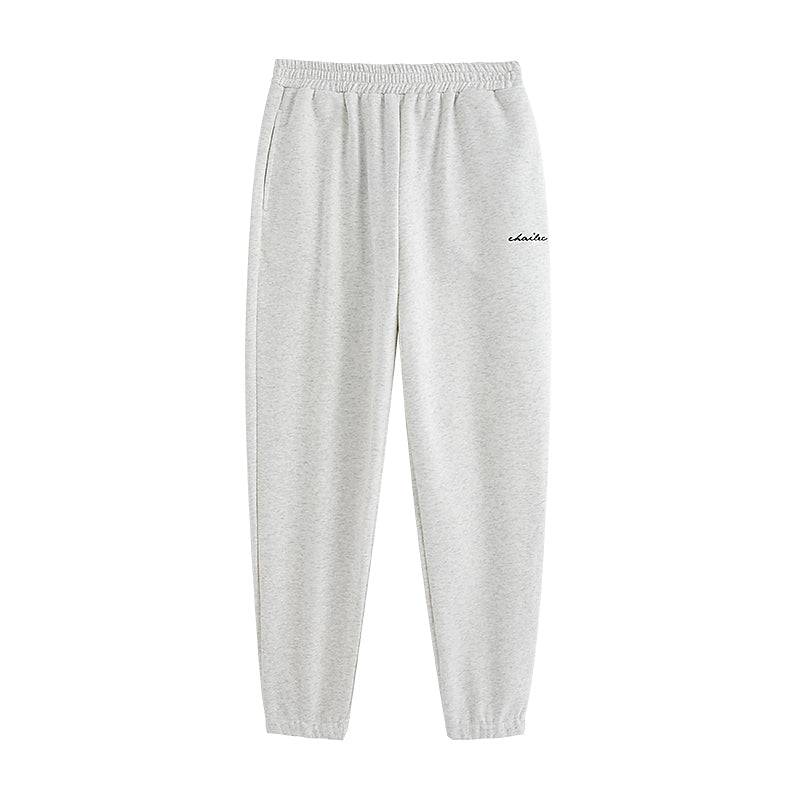 Stylish Small Letter Graphic Embroidered Cotton Sweatpants with Elastic Waist  S Light Gray 