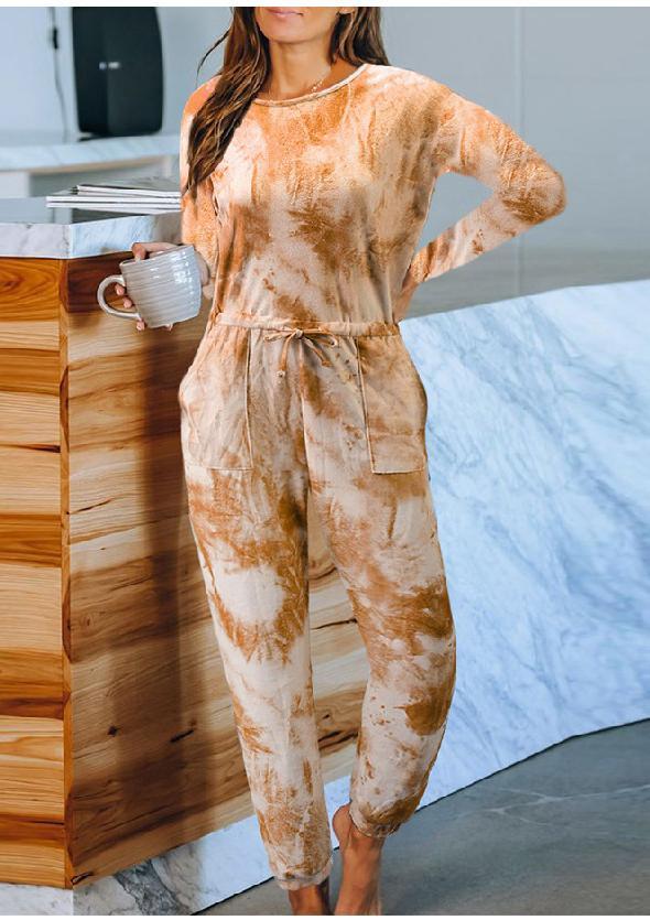 Tie-Dyed One-Piece Pajamas Women Summer Loose Short Sleeve round Neck Ladies Homewear - Wild Amber Fashion