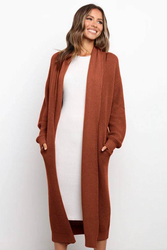 Warm and Comfortable Knitted Cardigan - Long Loose-Fit Sweater for Women  S Brick Red 