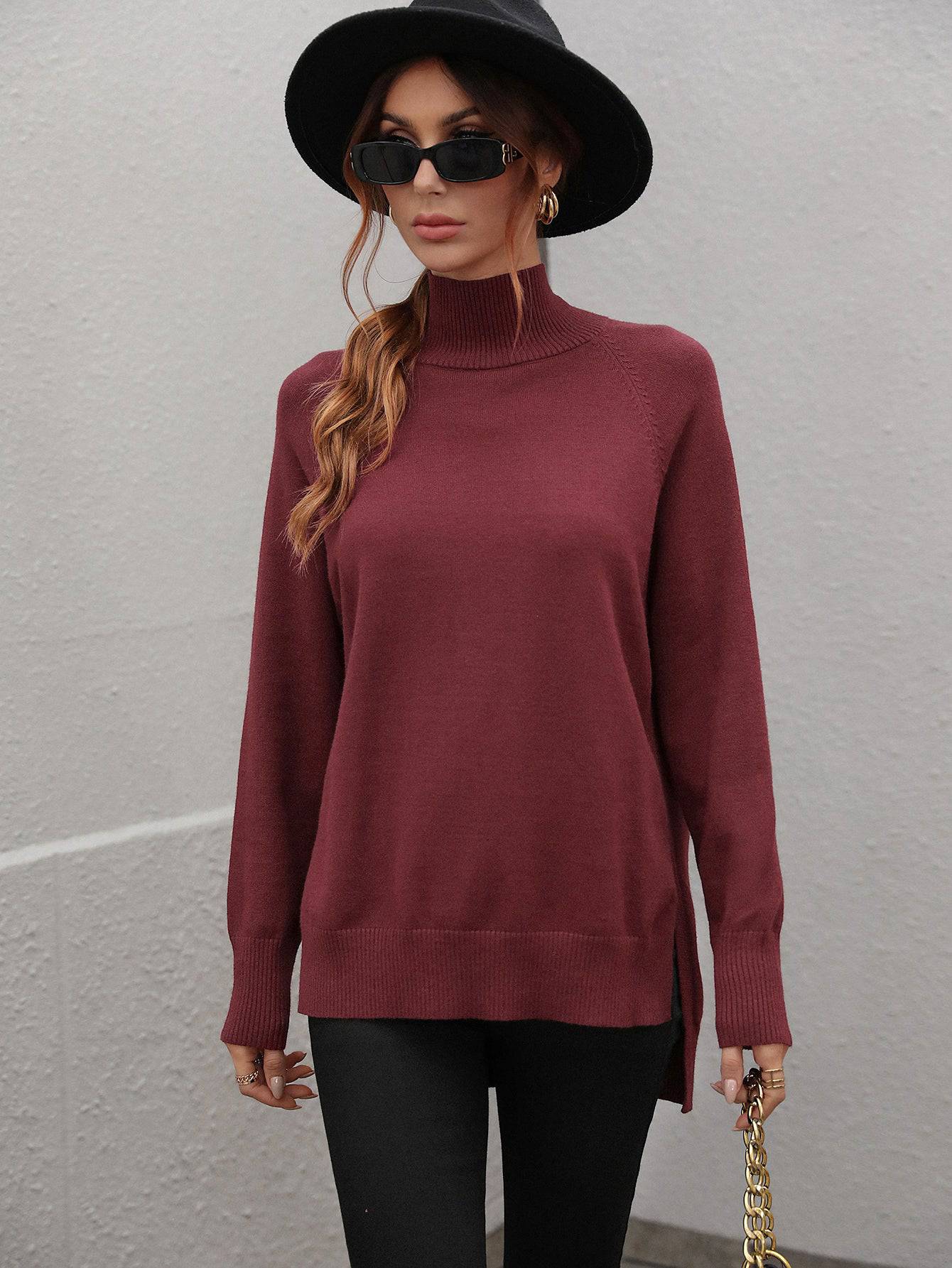 Women's Solid Color Turtleneck Sweater for Autumn and Winter  S Jujube Red 