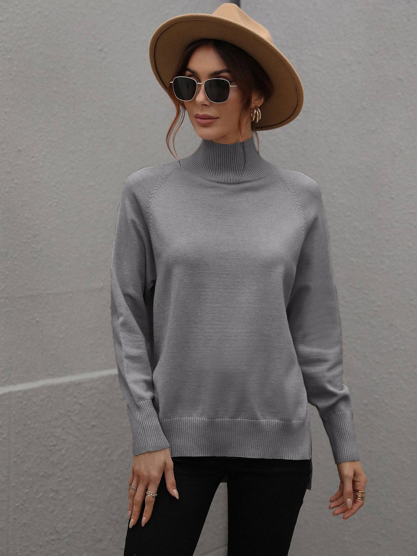 Women's Solid Color Turtleneck Sweater for Autumn and Winter  S In the Gray 