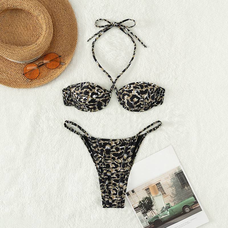 Leopard Print Underwire Split Bikini  S Leopard 