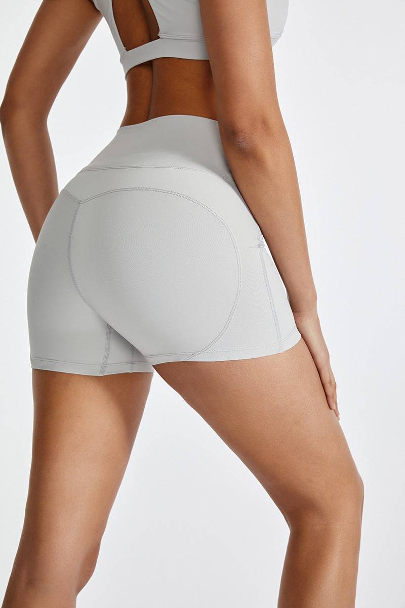 Enhancing High-Waisted Yoga Shorts for Women - Peach Hip Nude Feel  S Greige 