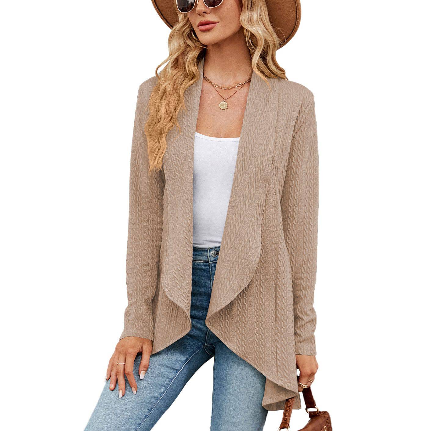 Women's Cozy Solid Color Long Sleeve Cardigan  S Khaki 