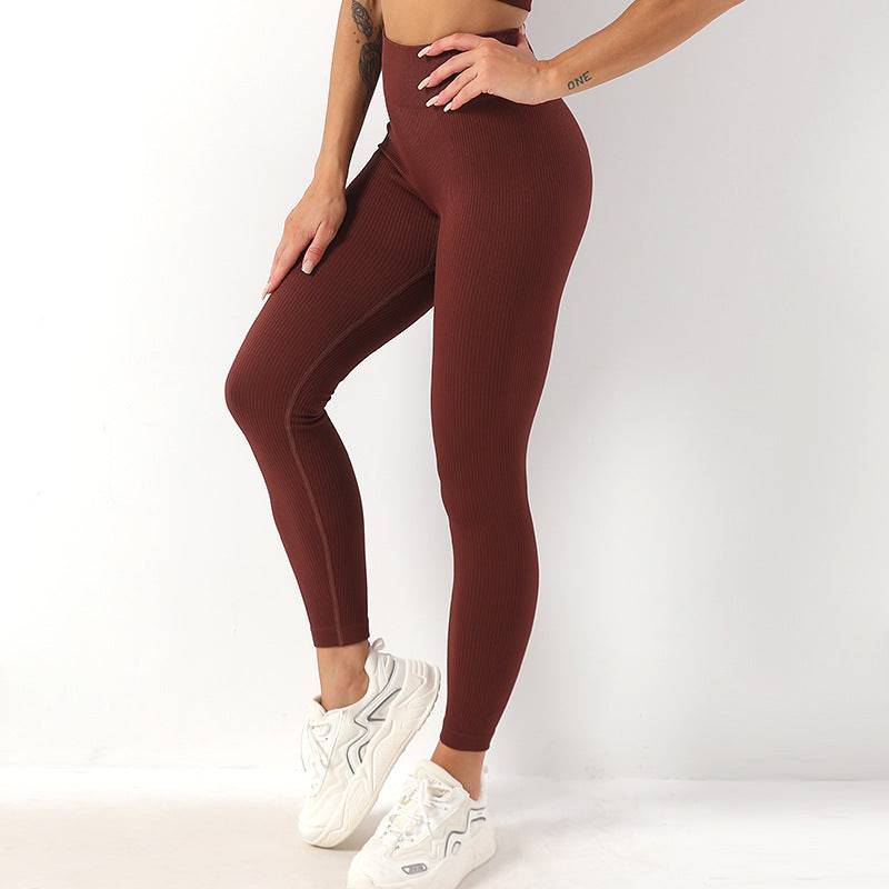 High Waist Seamless Ribbed Yoga Pants for Women  S Coffee 