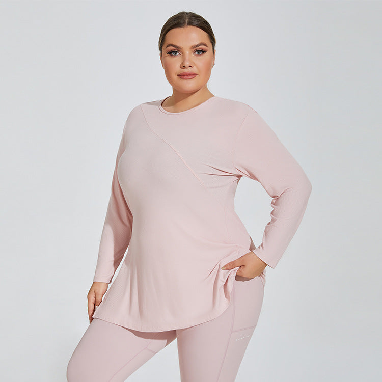 Plus Size Long Sleeve Hooded Sports Top for Women  1XL Cherry Blossom Powder 