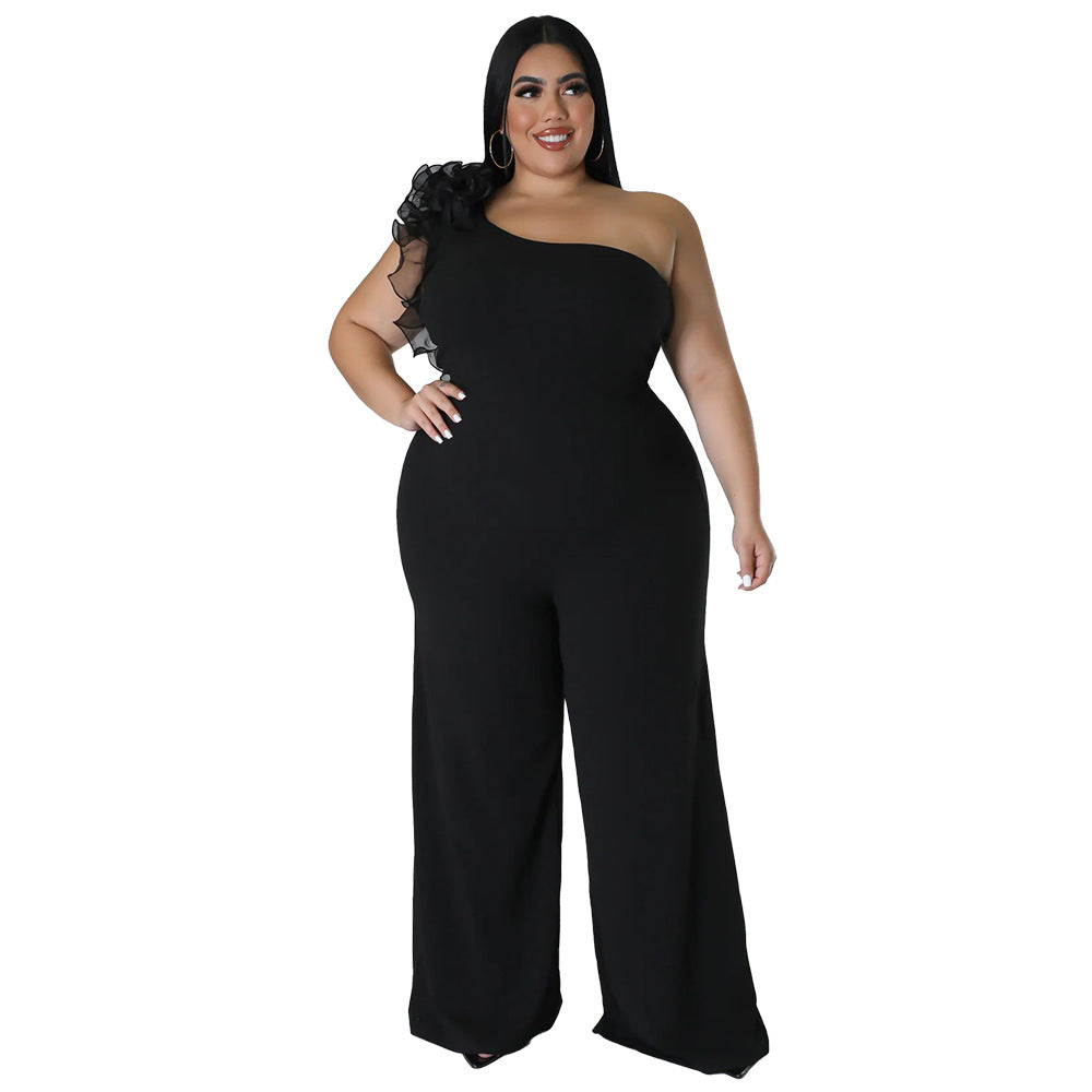 Plus Size Women Clothes One Shoulder Voile Wide Leg Pants for Women - Wild Amber Fashion