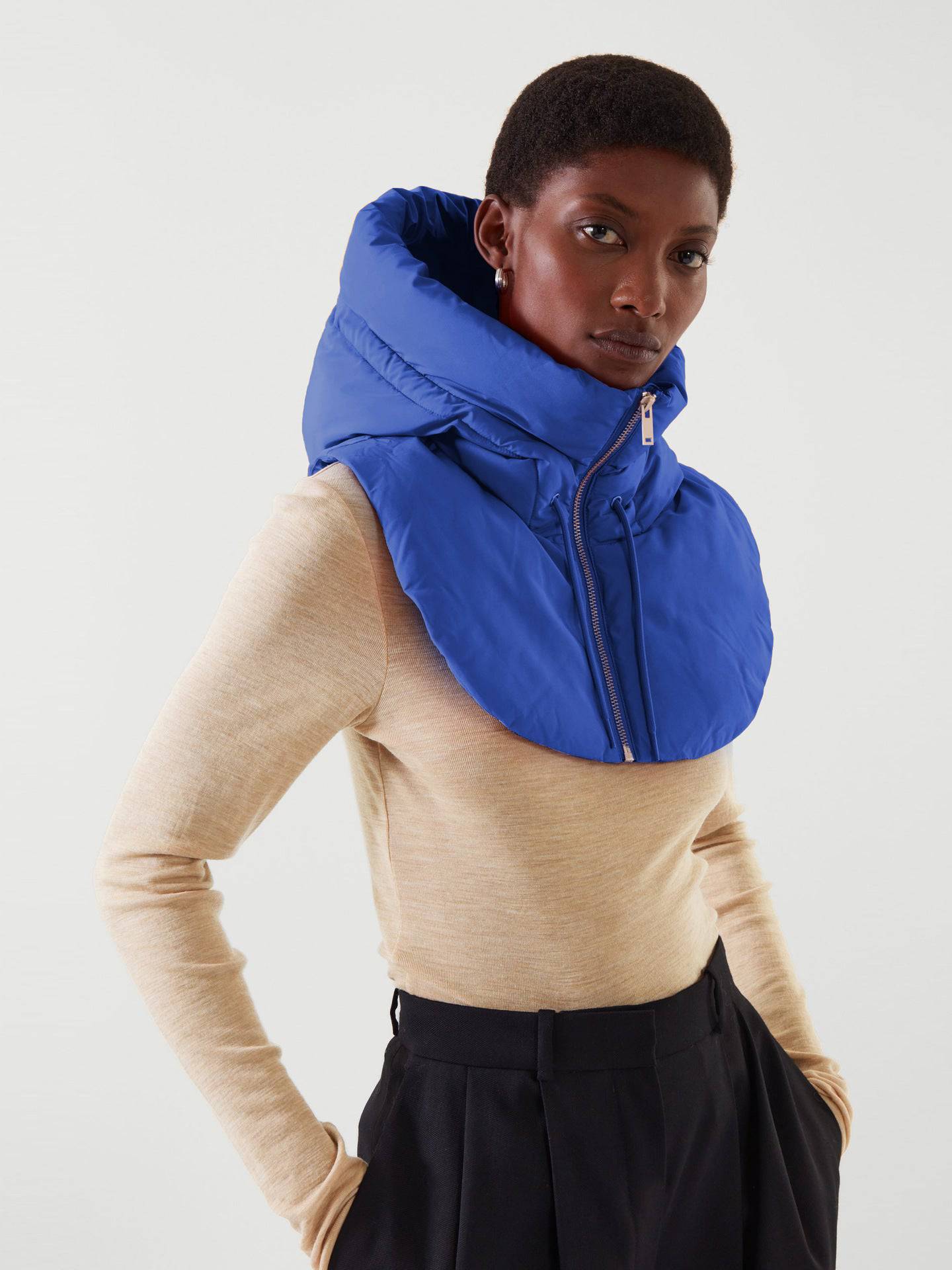 Women's Hooded Detachable Collar Vest for Autumn/Winter  S-M Blue 