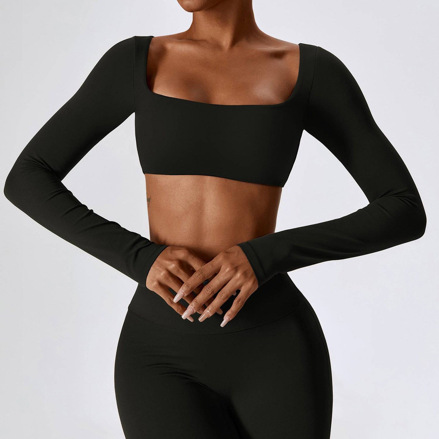 Long Sleeve Nude Yoga T-shirt with Quick Drying Fabric  S Advanced Black 