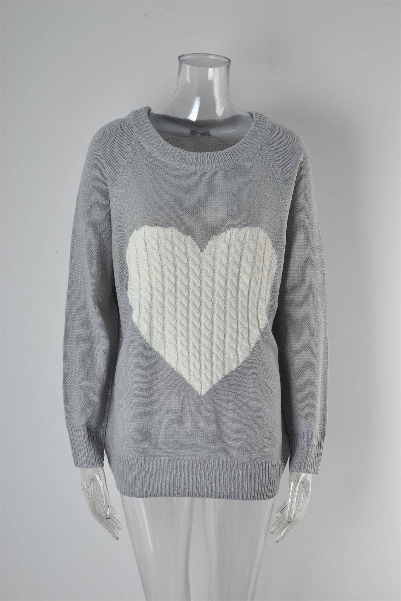 Knitwear Women Autumn Winter Women Knitwear Heart Trendy Pullover Sweater Women  S Gray White Heart 