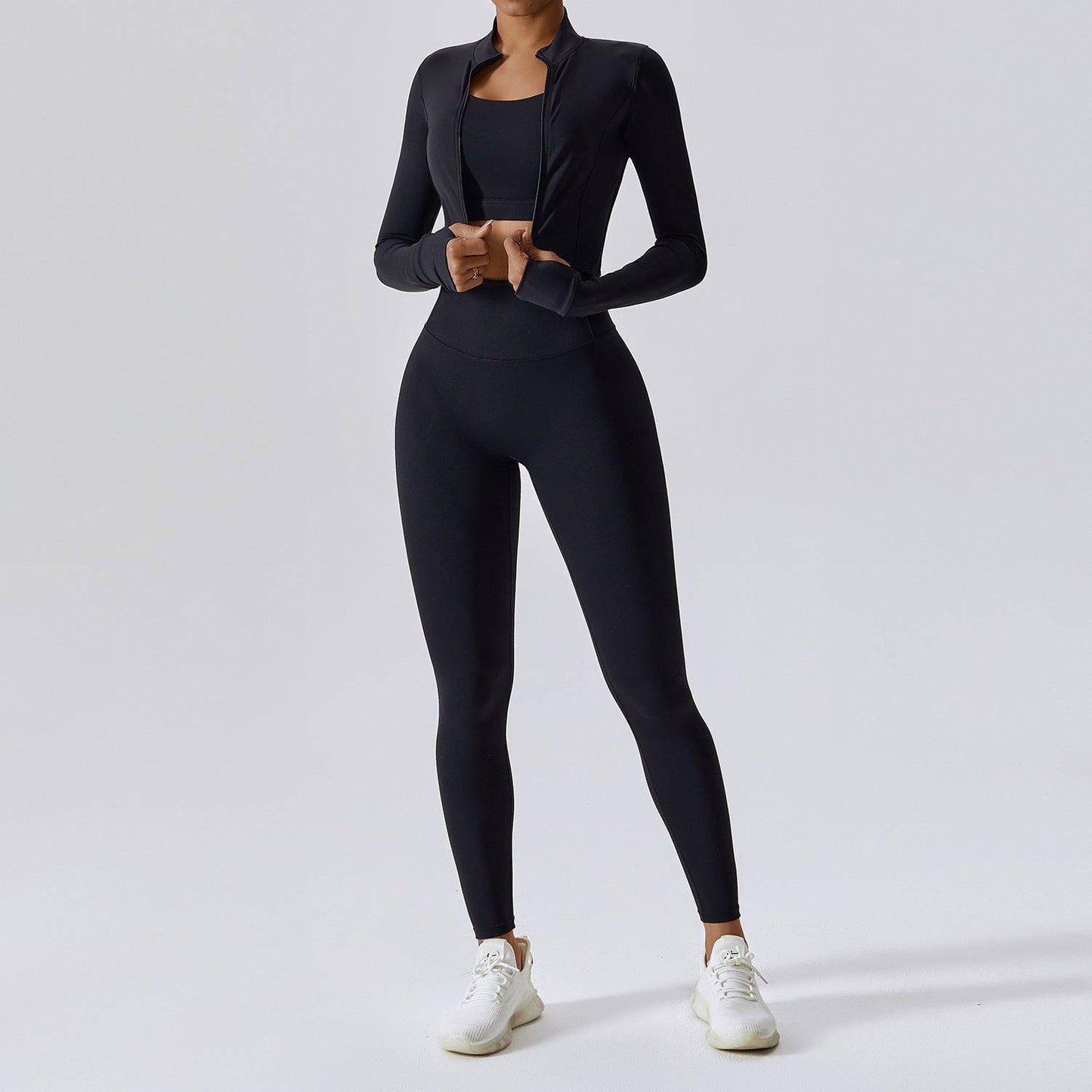 Ultimate Flexibility Yoga Suit for Outdoor Fitness  8/S Long Sleeve Bra Trousers Advanced Black 