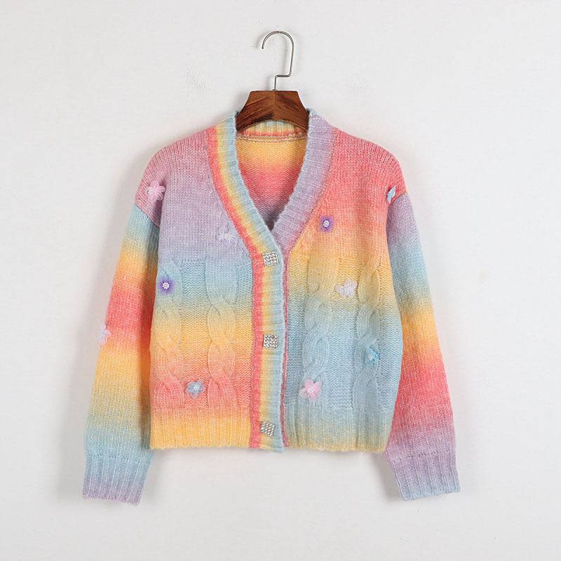 Lazy Knitted Rainbow Cardigan  S Color 