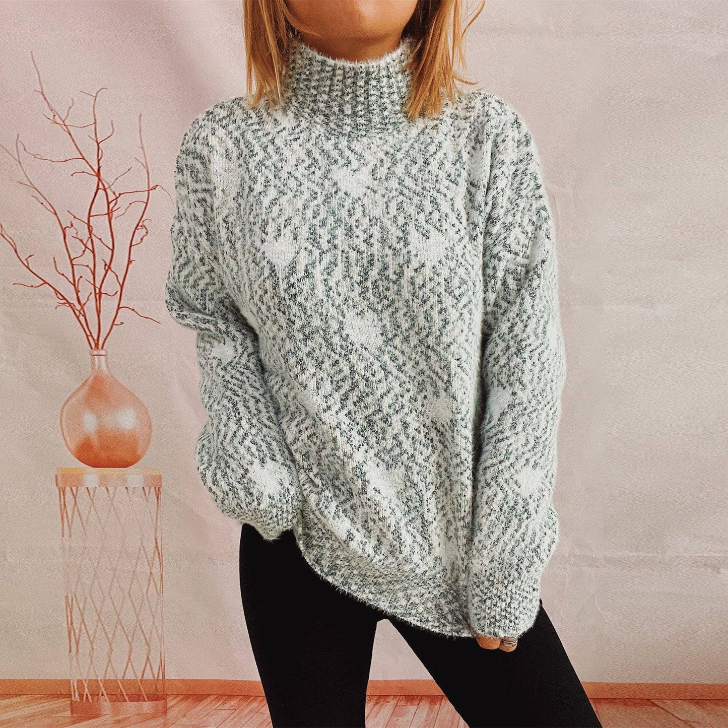 Lovely Heart Jacquard Knit Pullover for Autumn/Winter  S Light Gray 