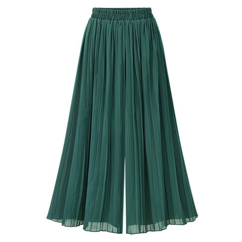 Relaxed Fit Polyester Cropped Wide Leg Pants for Women  One Size Green 