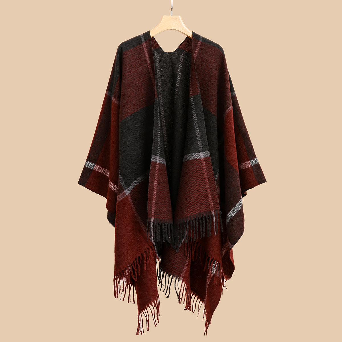 Best Seller Shawl Plaid Double Sided Cape Cloak Fleece Lined Thick Split Towel - Wild Amber Fashion