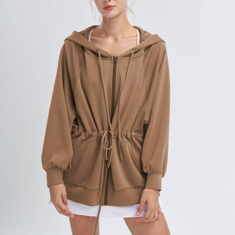 Hoodie Coat Women Yoga Clothes Blouse Long Sleeve Casual Laid Back Zipper Top  One Size Brown 