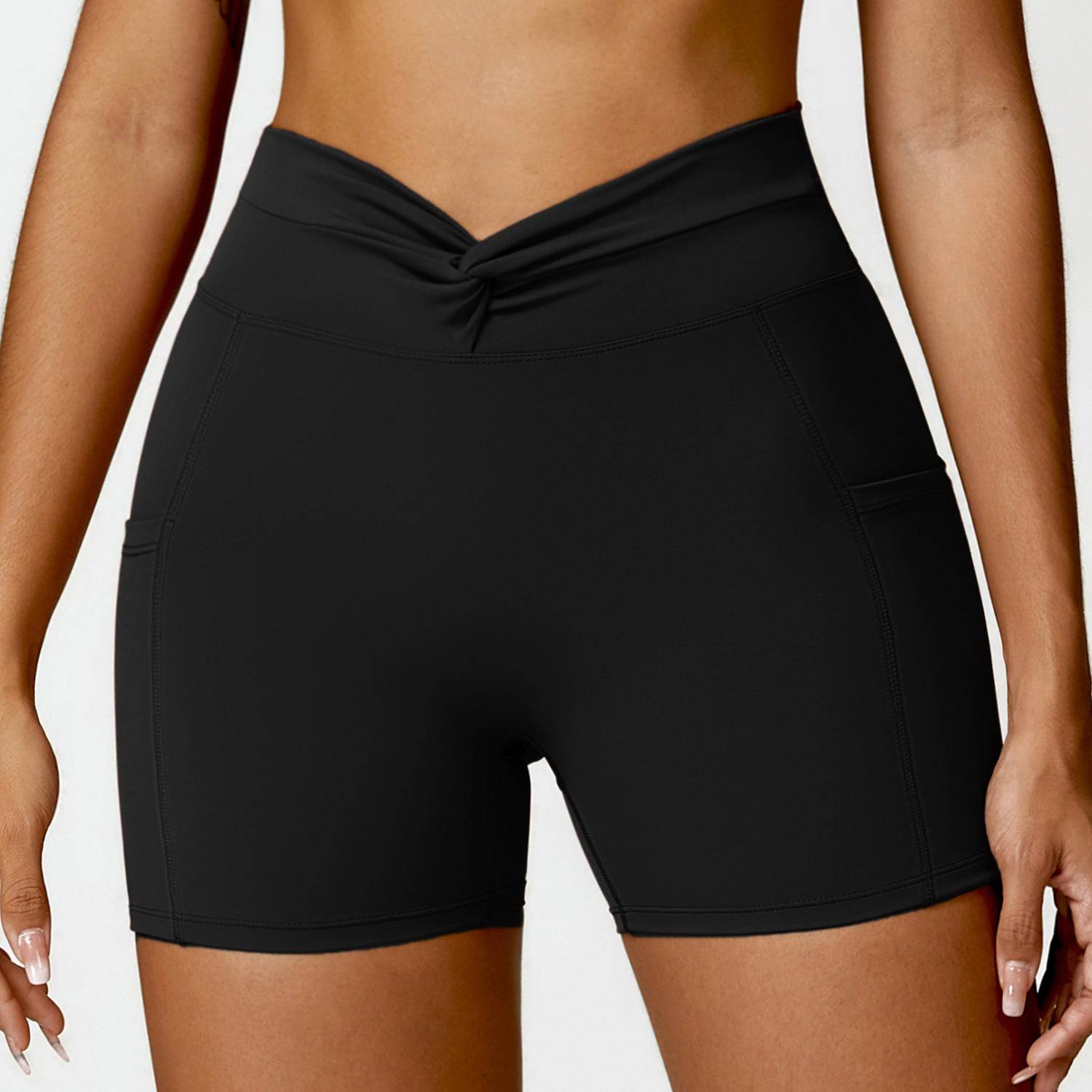 High-Rise Moisture-Wicking Yoga Shorts with Pockets for Women  S Advanced Black 