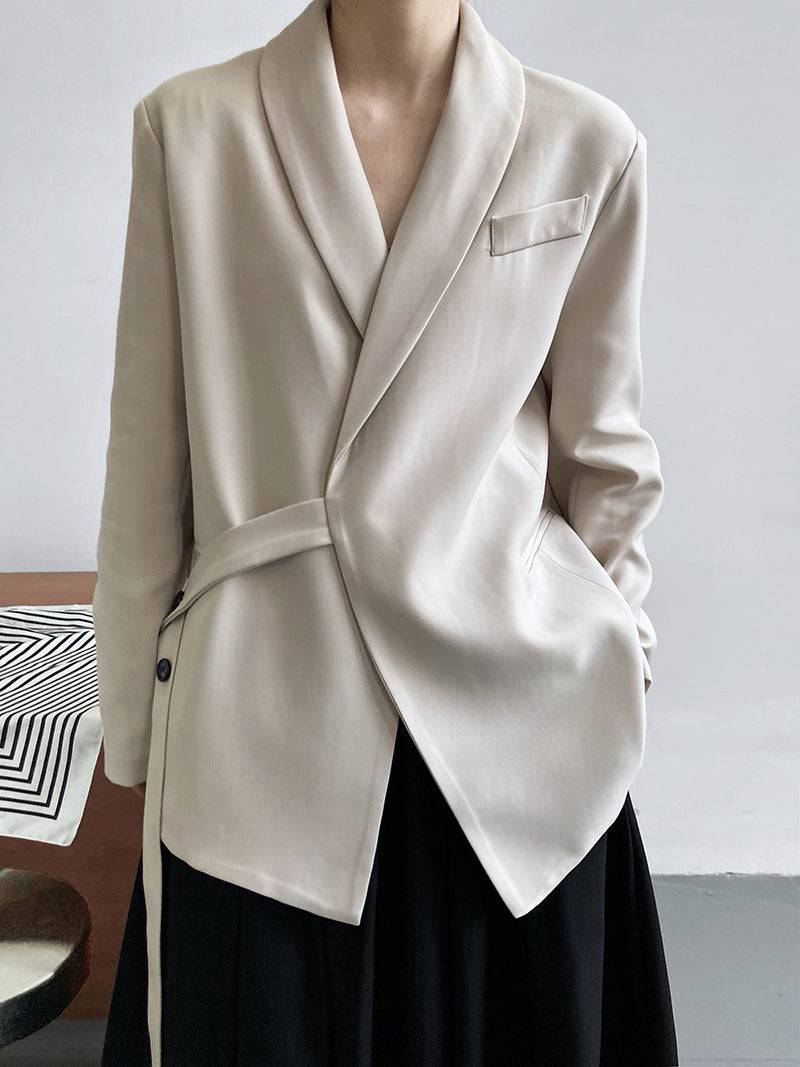 Loose Drape Lace-Up Blazer for Women  M Beige 