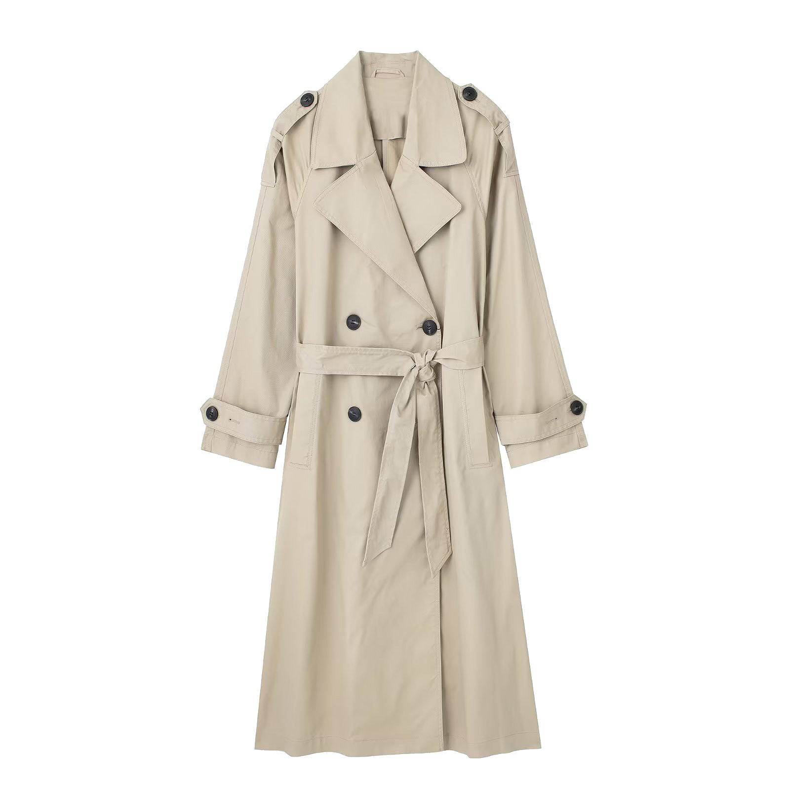 French Belted Double Breasted Trench Coat for Women with Collar  XS Ivory 