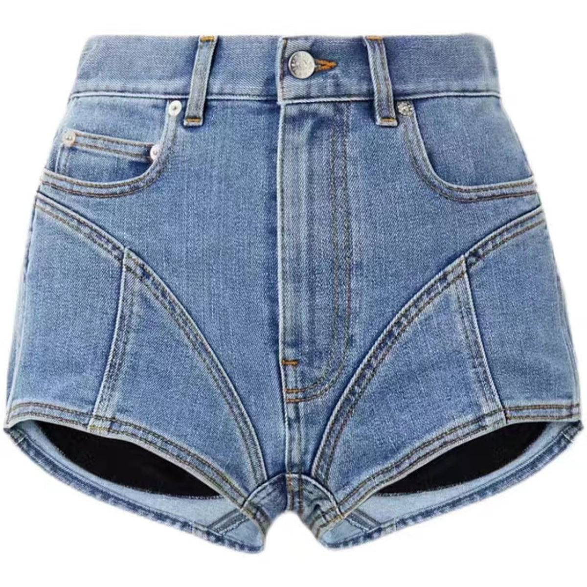 Fashionable Split Color Denim Shorts for Women - Summer Collection  S Blue 