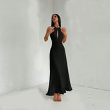 V neck Sleeveless Halter Dress Summer Socialite Cocktail One Step Long Women - Wild Amber Fashion