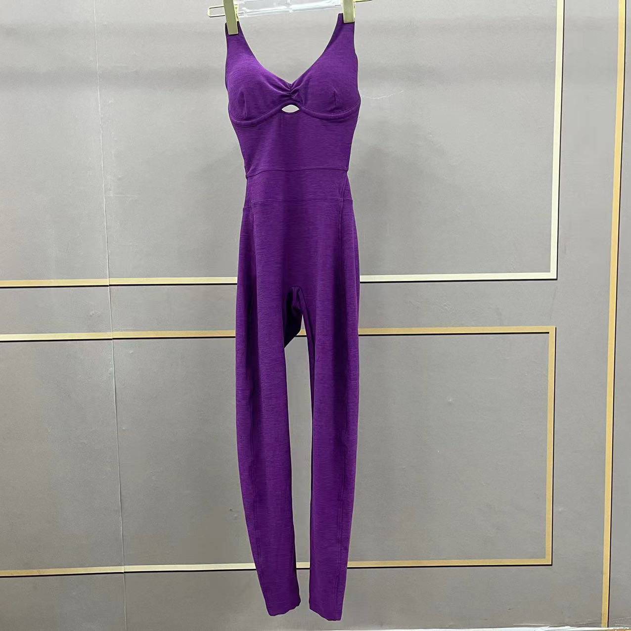 Flattering Cross Adjustable Shoulder Strap Yoga Jumpsuit  S Purple 