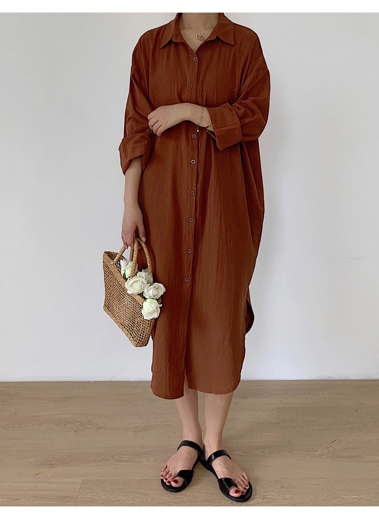 Shirt Dress High Grade Summer Women Niche Age Reducing Solid Color Loose Fitting Maxi Dress - Wild Amber Fashion