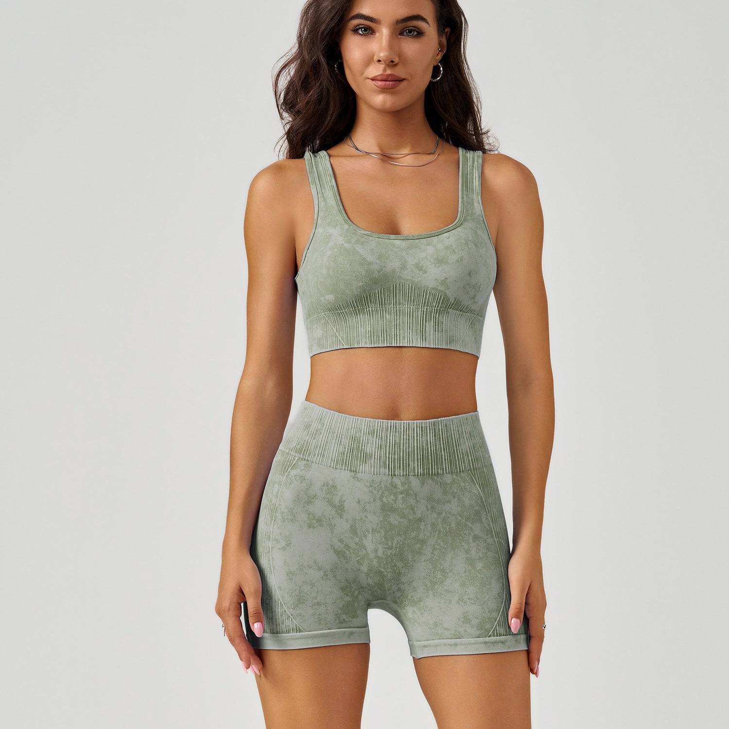 Elevate Your Workout Experience with High-Quality Frosted Yoga Clothes Set for Women  S Olive Green Olive Green 