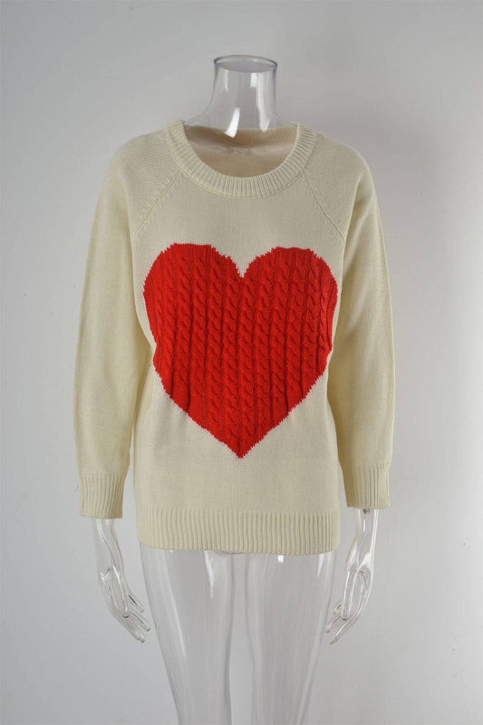 Knitwear Women Autumn Winter Women Knitwear Heart Trendy Pullover Sweater Women  S Off-White Red Love 