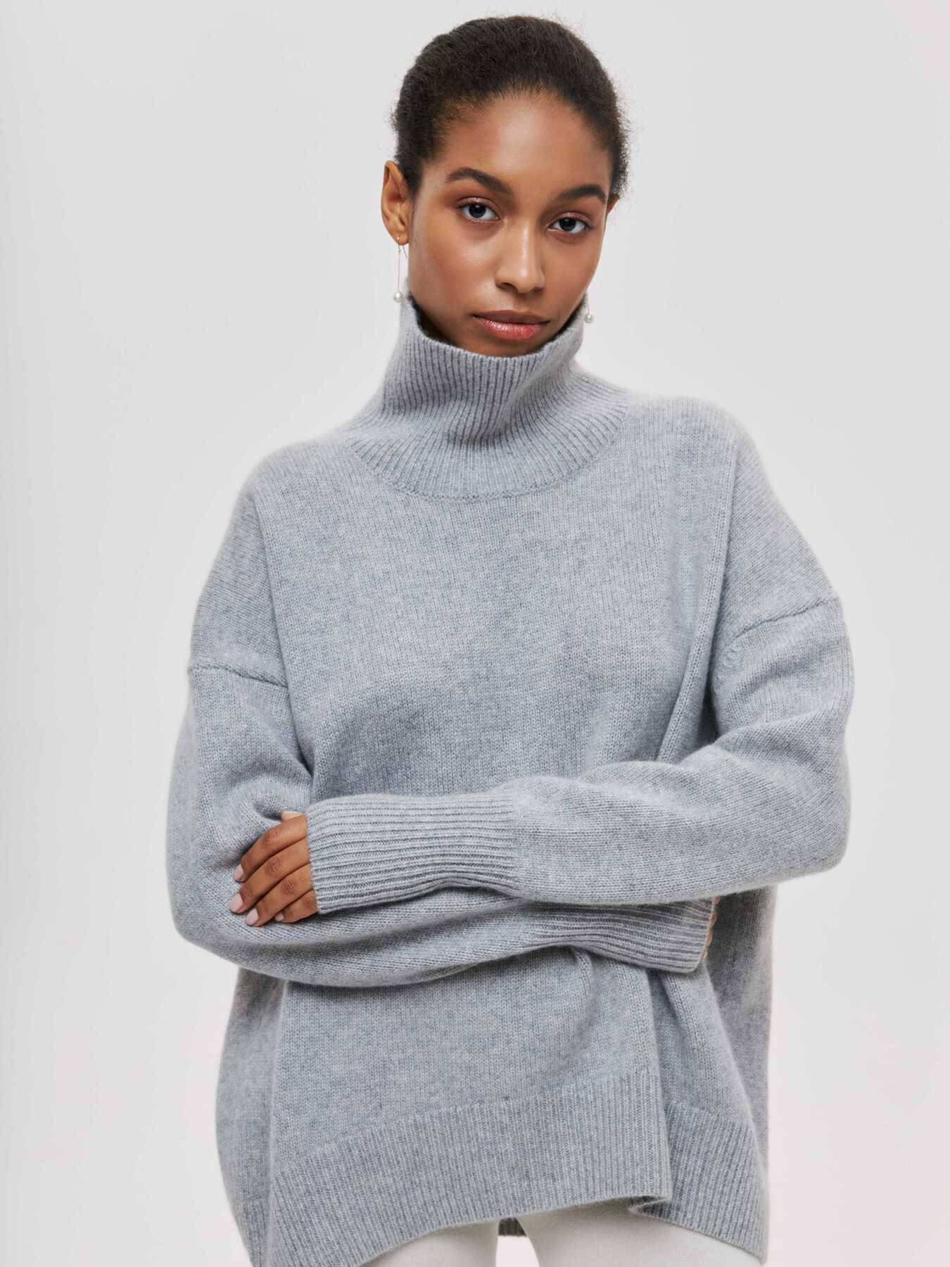 Popular Half Turtleneck Loose Women's Sweater for Autumn and Winter  S Gray 