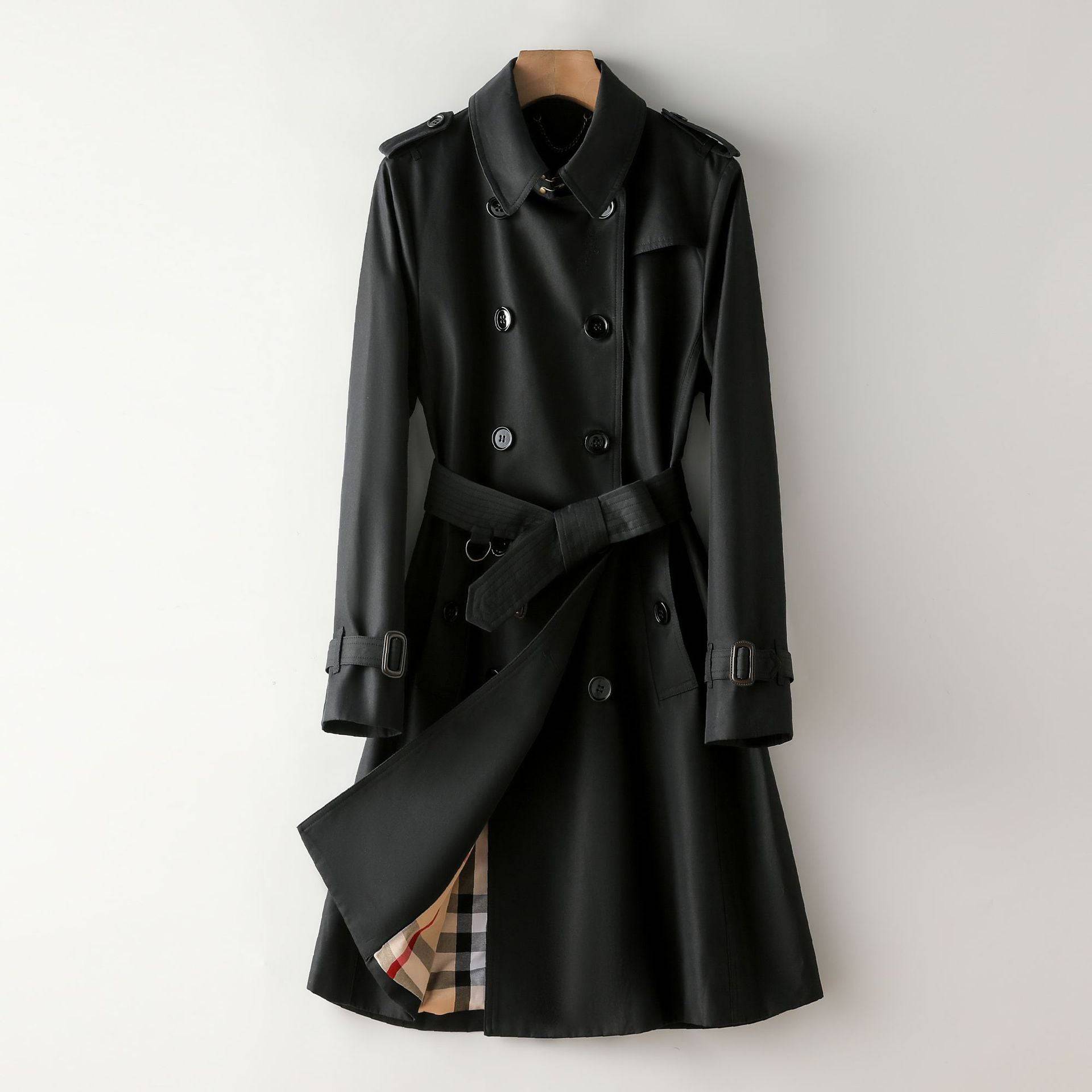 Long Elegant British Trench Coat for Women  S Black 