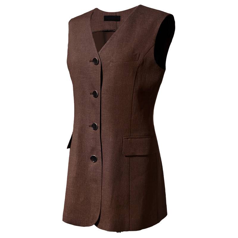 Slim Fit Sleeveless Linen Vest Cardigan for Women  S Coffee 