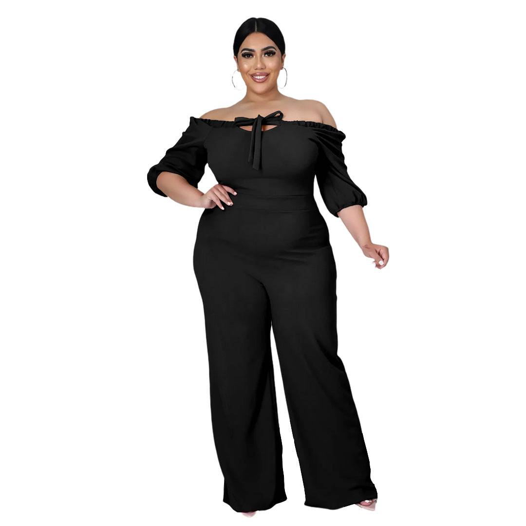 Plus Size Solid Color off-Shoulder Strap Wide-Leg Jumpsuit Women - Wild Amber Fashion