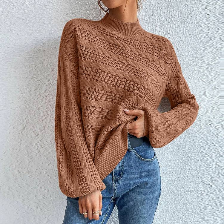 Twist Neck Pullover Sweater for Women in Solid Color with Loose Fit  S Brown 