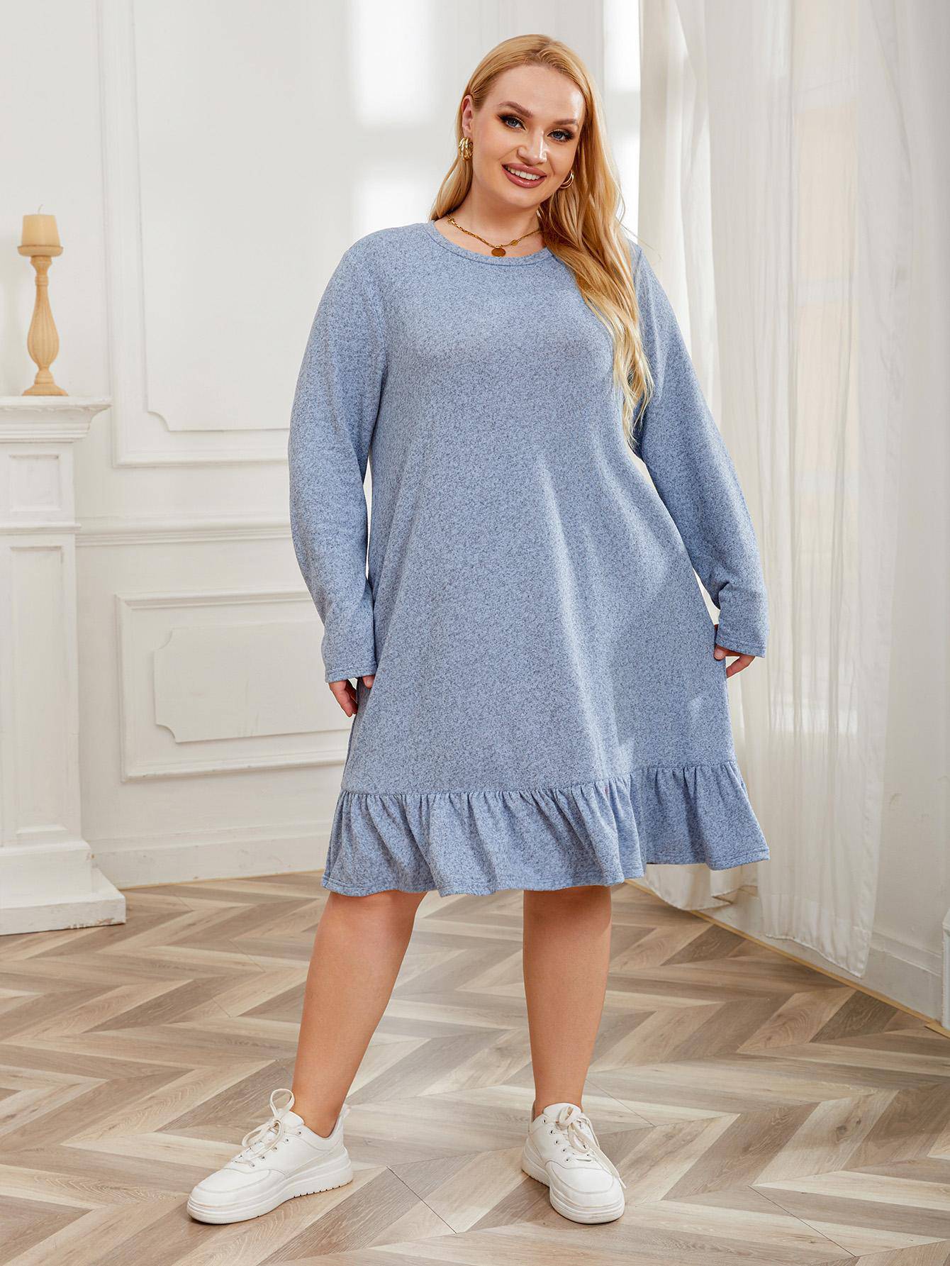 Plus Size Pajamas for Women Plump Girls Autumn Winter Plus Size Long Sleeve Nightdress Home Dress for Women - Wild Amber Fashion