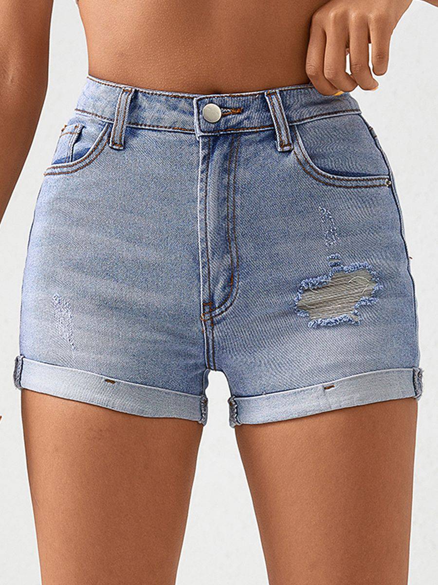 Summer High Waist Ripped Denim Shorts for Women  XS Blue 