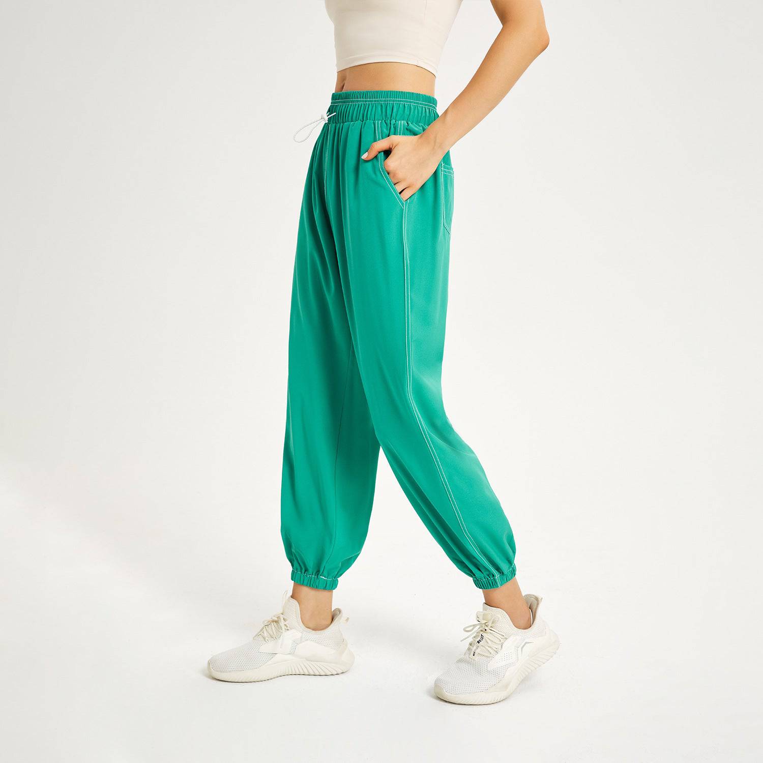 Summer High Waist Sporty Loose Fit Running Trousers for Women  S Turquoise 