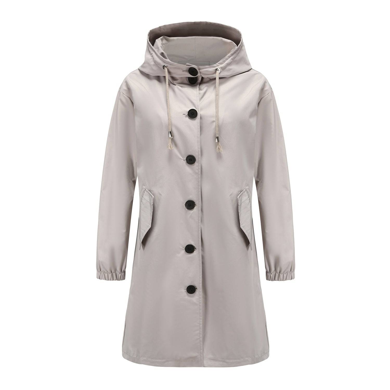 Waterproof Anorak Long Coat for Women, Perfect for Autumn and Winter with Plus Size Options  S Light Gray 