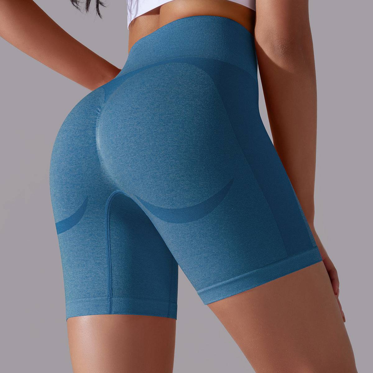 Seamless High Waist Jacquard Fitness Shorts for Women  S Ink Blue 