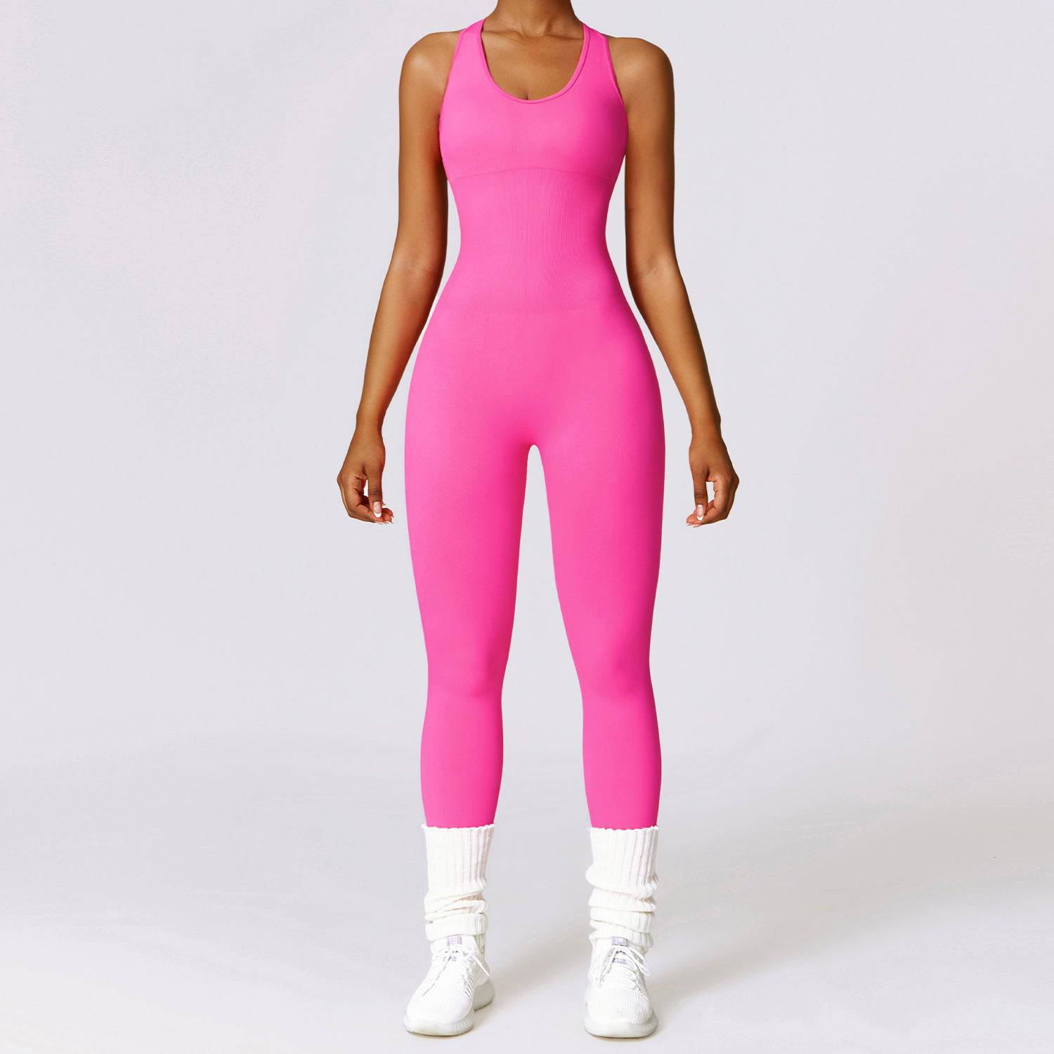 Spring Gym Seamless Yoga Jumpsuit for Women with Core Support and Back Shaping  S Coral Red 