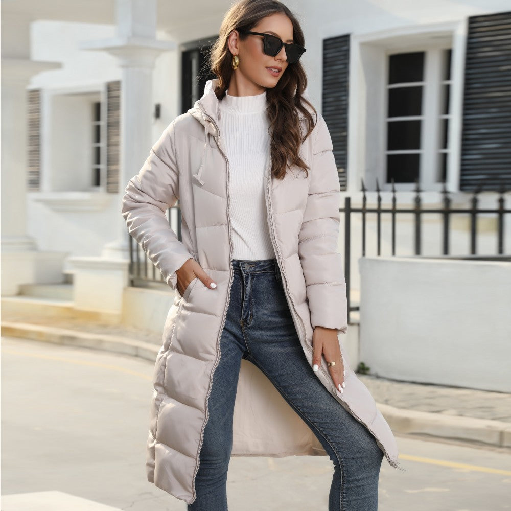 Winter Hooded Women Cotton Padded Clothing Women Mid Length Slim Quilted Coat Warm down Cotton Jacket Women Coat - Wild Amber Fashion