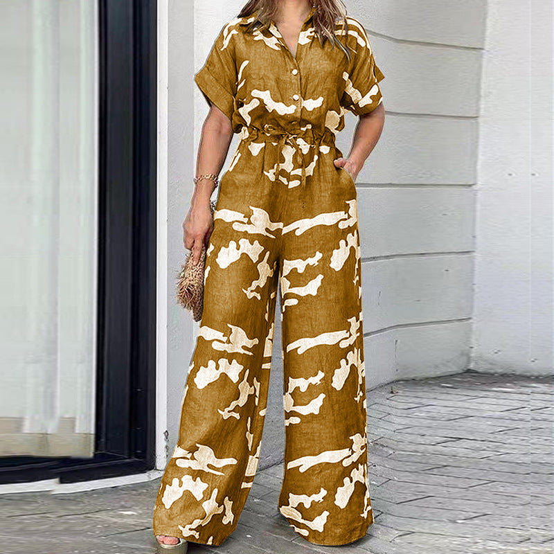 Plus Size Women Clothes Autumn Short Sleeved Jumpsuit - Wild Amber Fashion