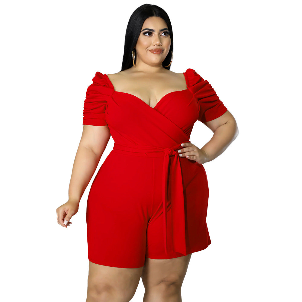 Plus Size Women Clothing Casual Sexy Solid Color Belt Jumpsuit - Wild Amber Fashion