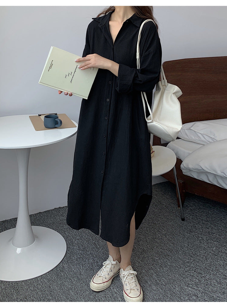 Shirt Dress High Grade Summer Women Niche Age Reducing Solid Color Loose Fitting Maxi Dress - Wild Amber Fashion