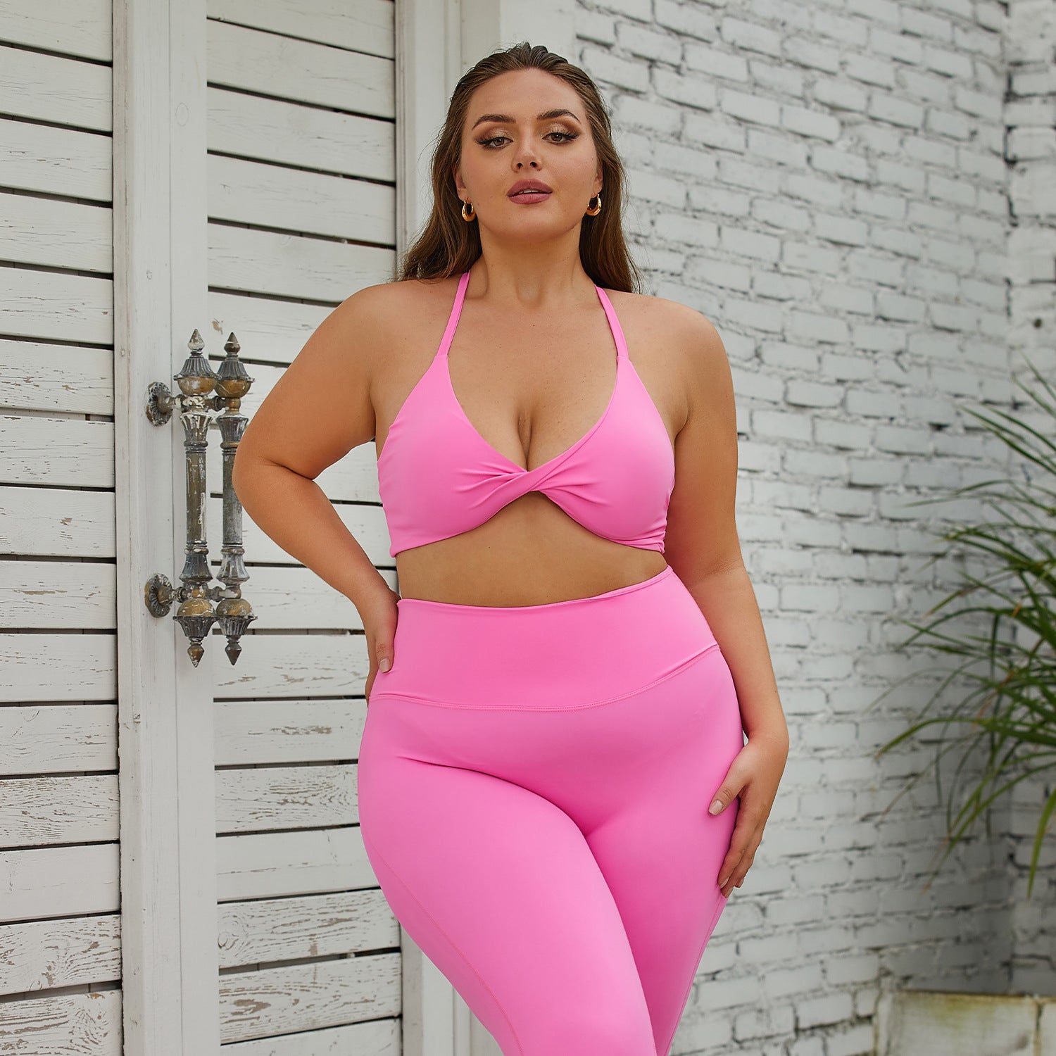 High Rise Nude Feel Yoga Suit for Active Women  2XL Barbie Pink-Bra 