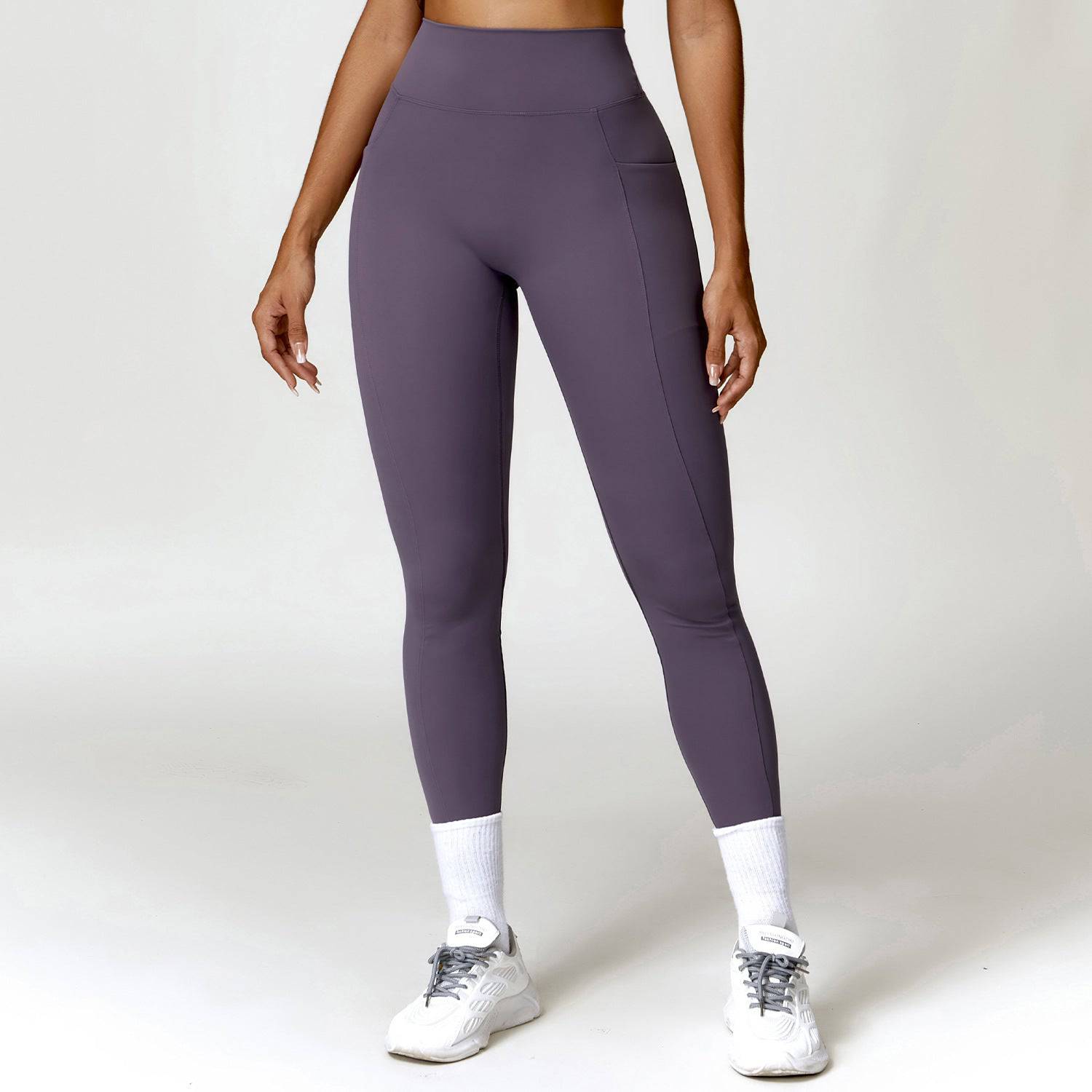 High Waist Quick-Drying Running Leggings with Pocket  S Eggplant 